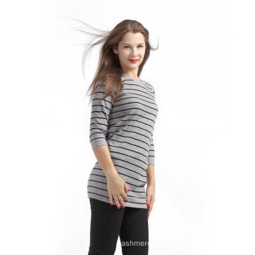 Best Prices excellent quality grey stripe pattern pure cashmere sweater